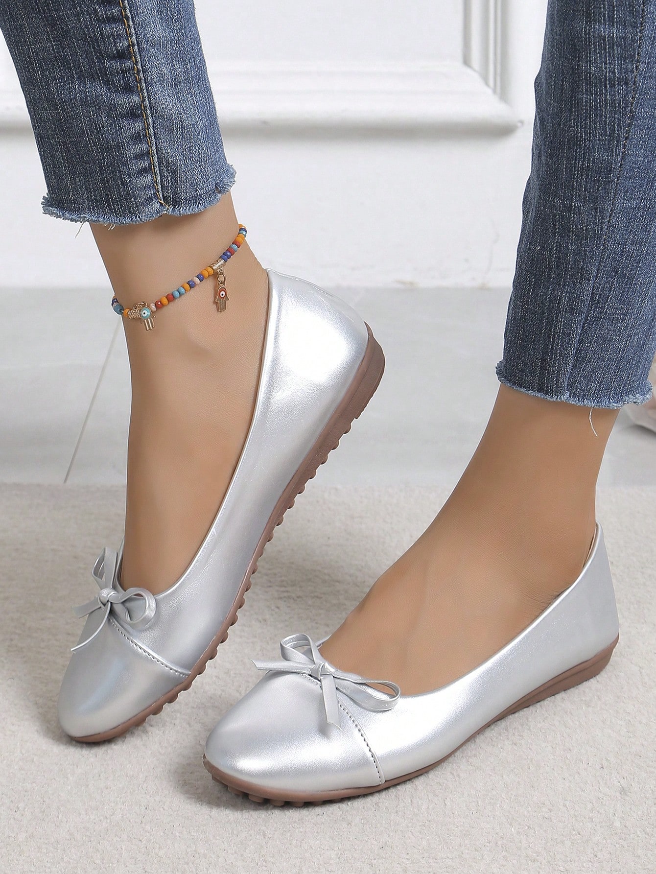 In Silver Women Flats