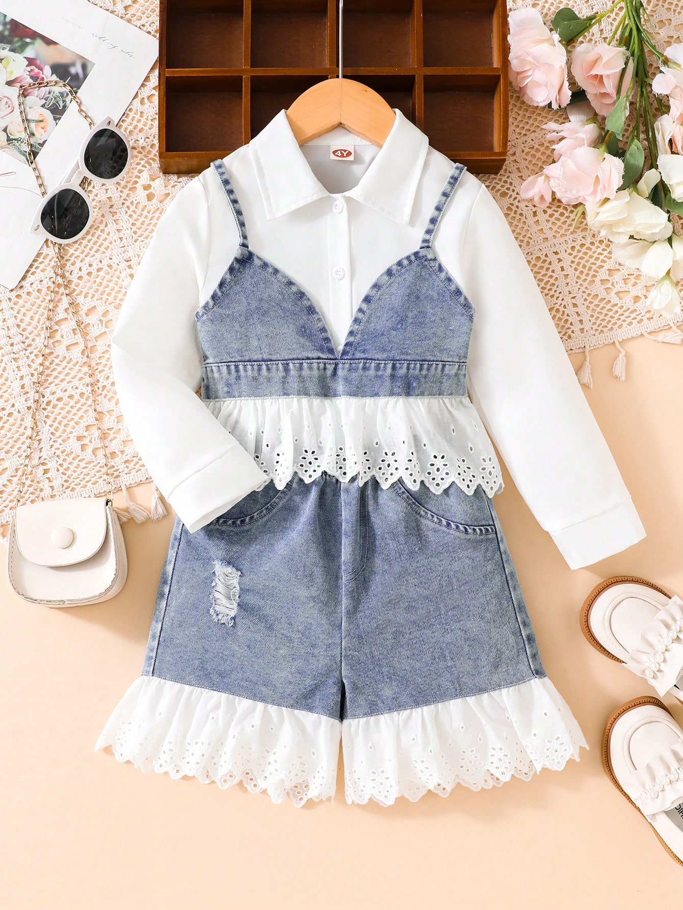 Young Girls Denim Two-piece Outfits