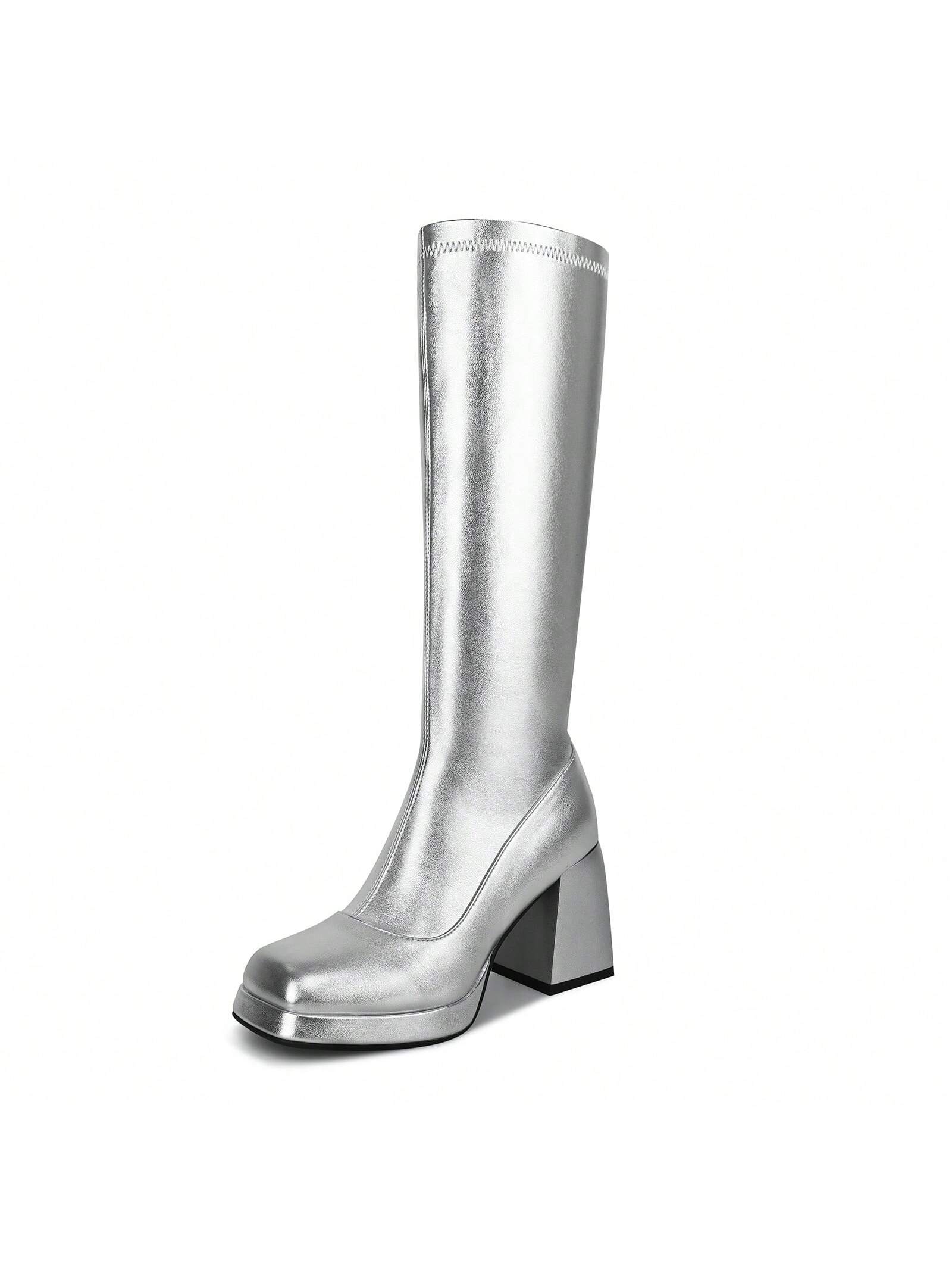 In Silver Women Knee-High Boots