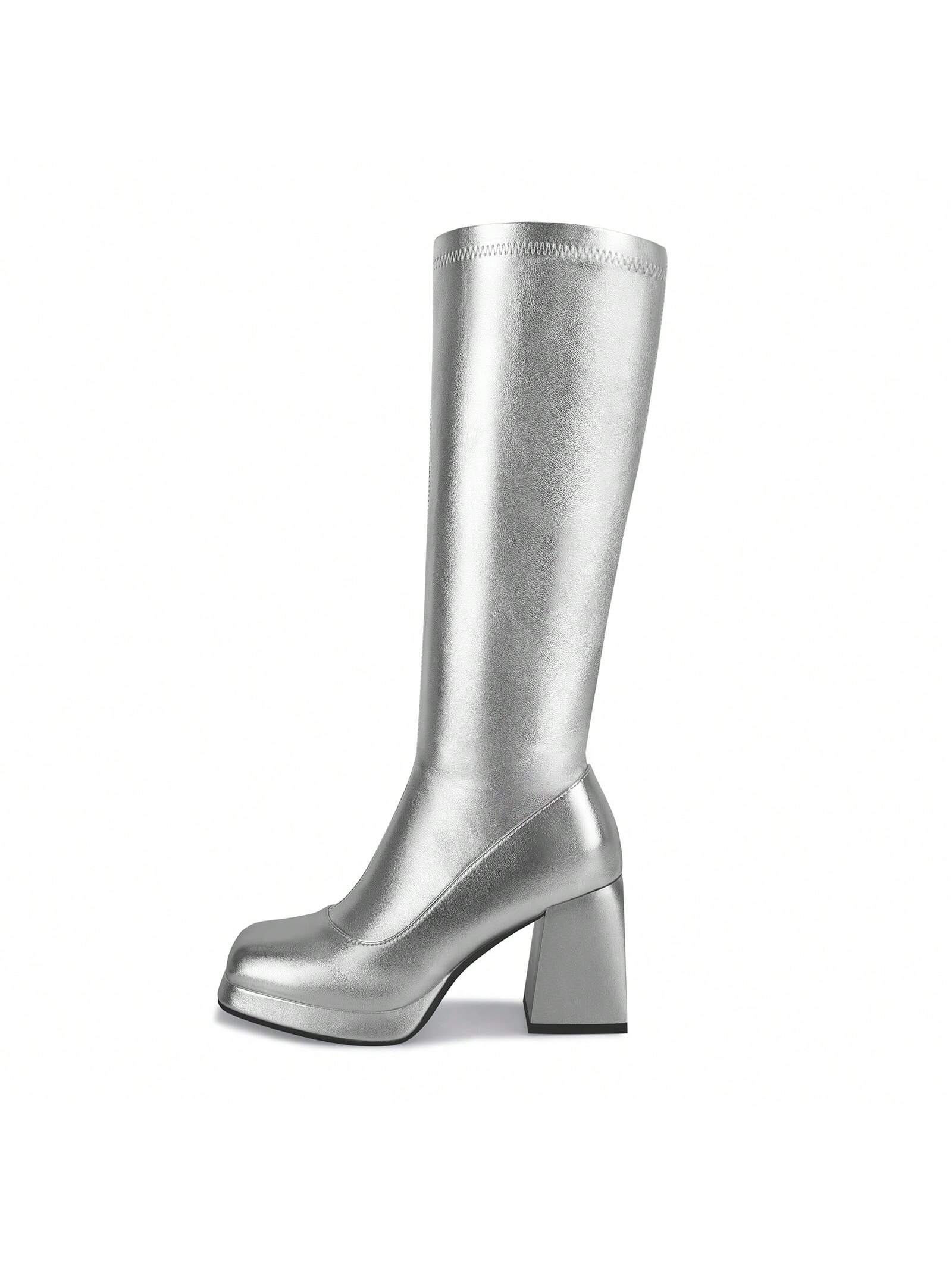 In Silver Women Knee-High Boots