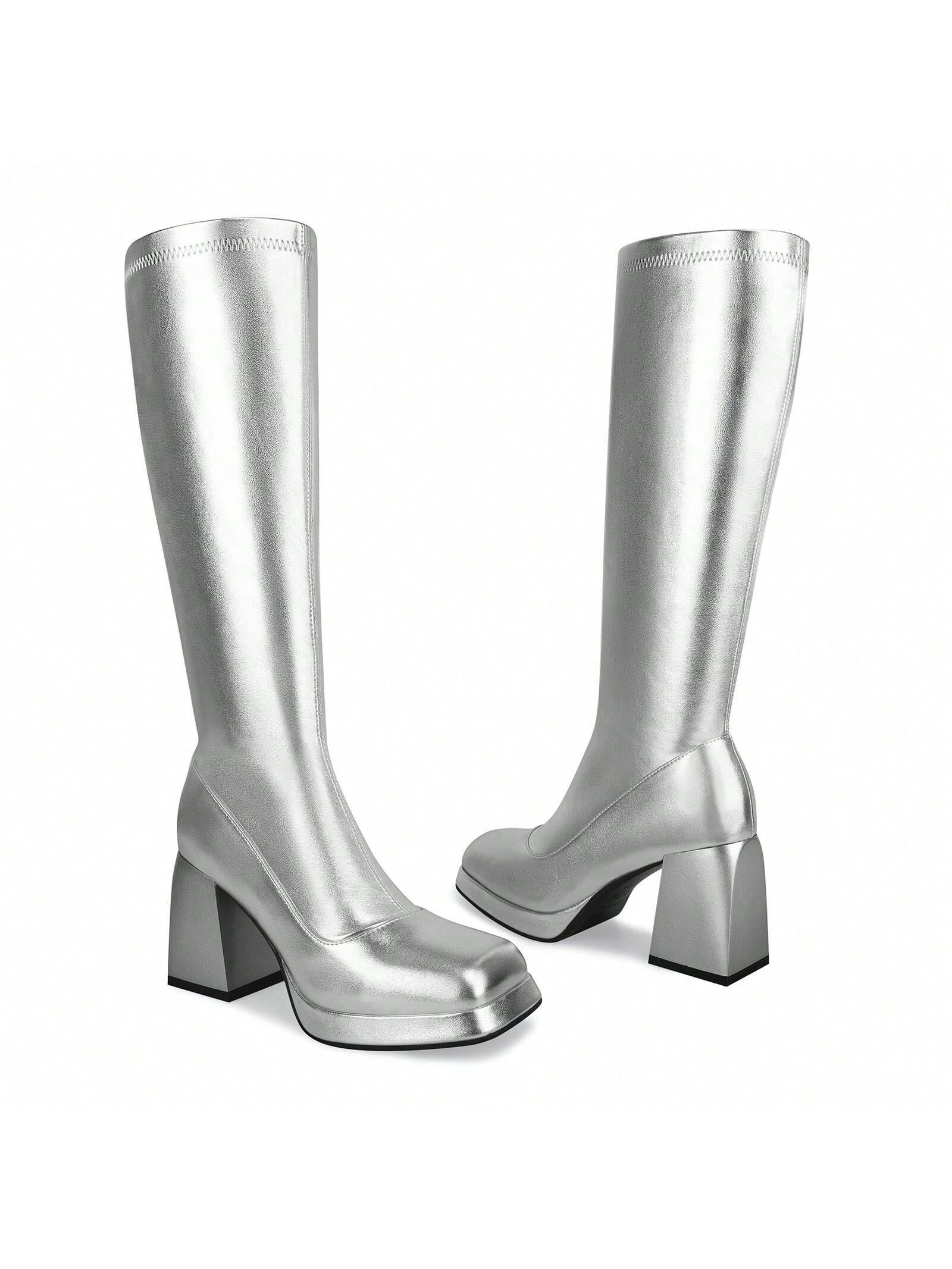 In Silver Women Knee-High Boots