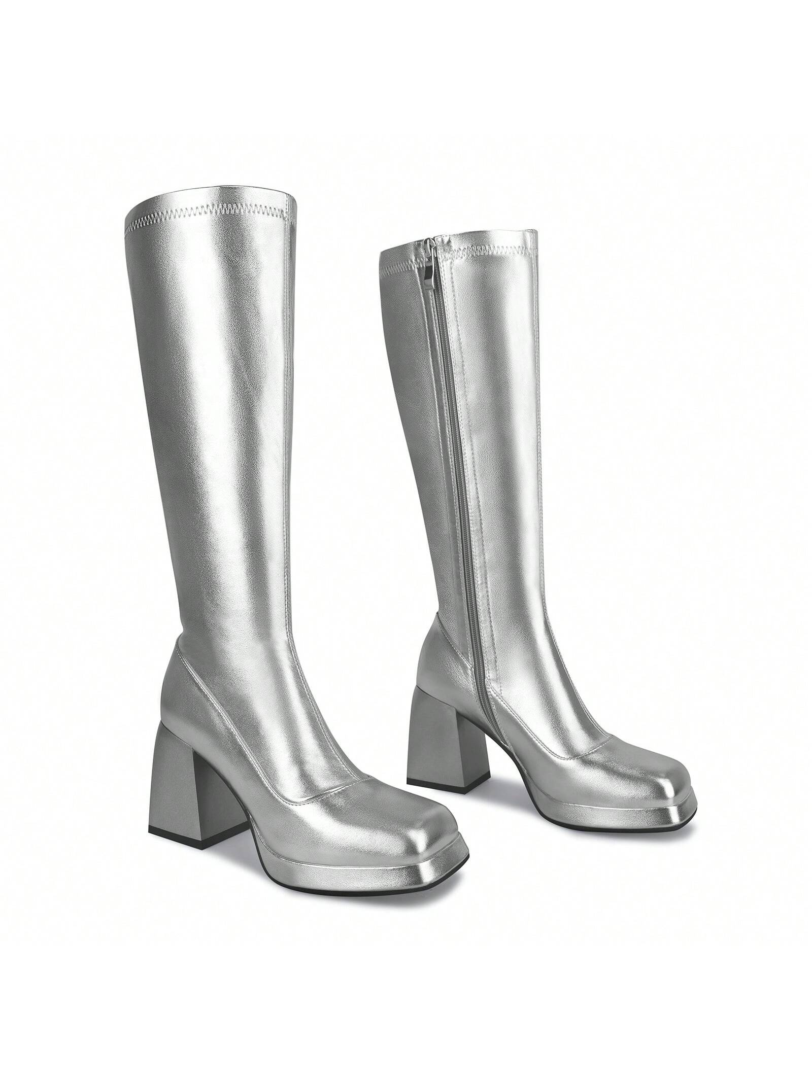 In Silver Women Knee-High Boots