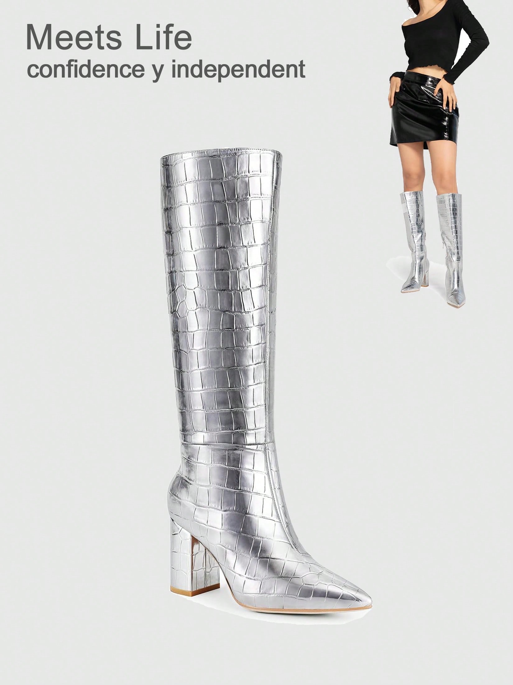 In Silver Women Knee-High Boots