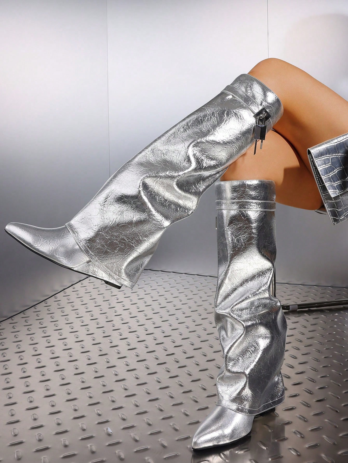 In Silver Women Knee-High Boots