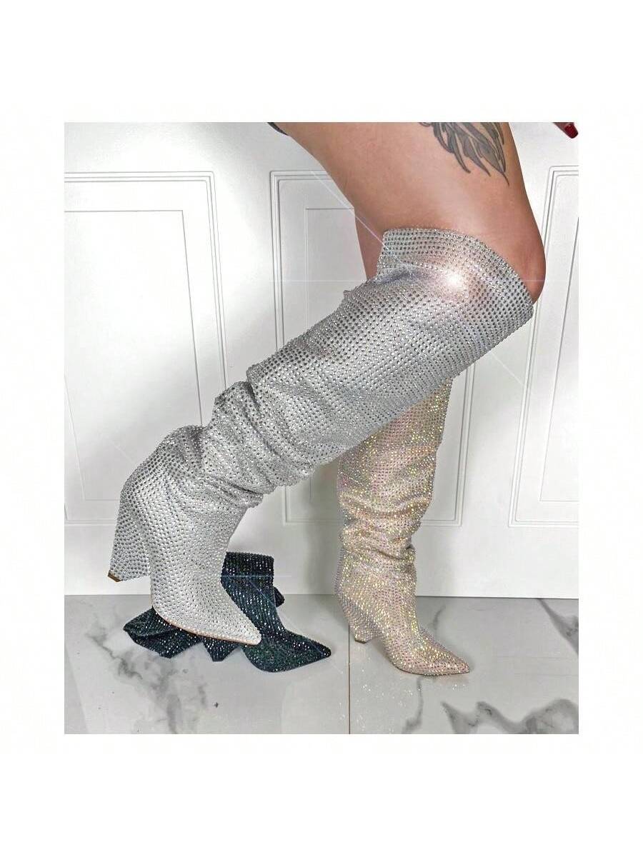 In Silver Women Knee-High Boots