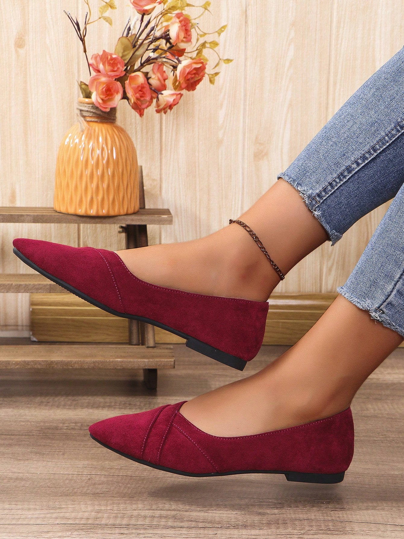 In Burgundy Women Flats