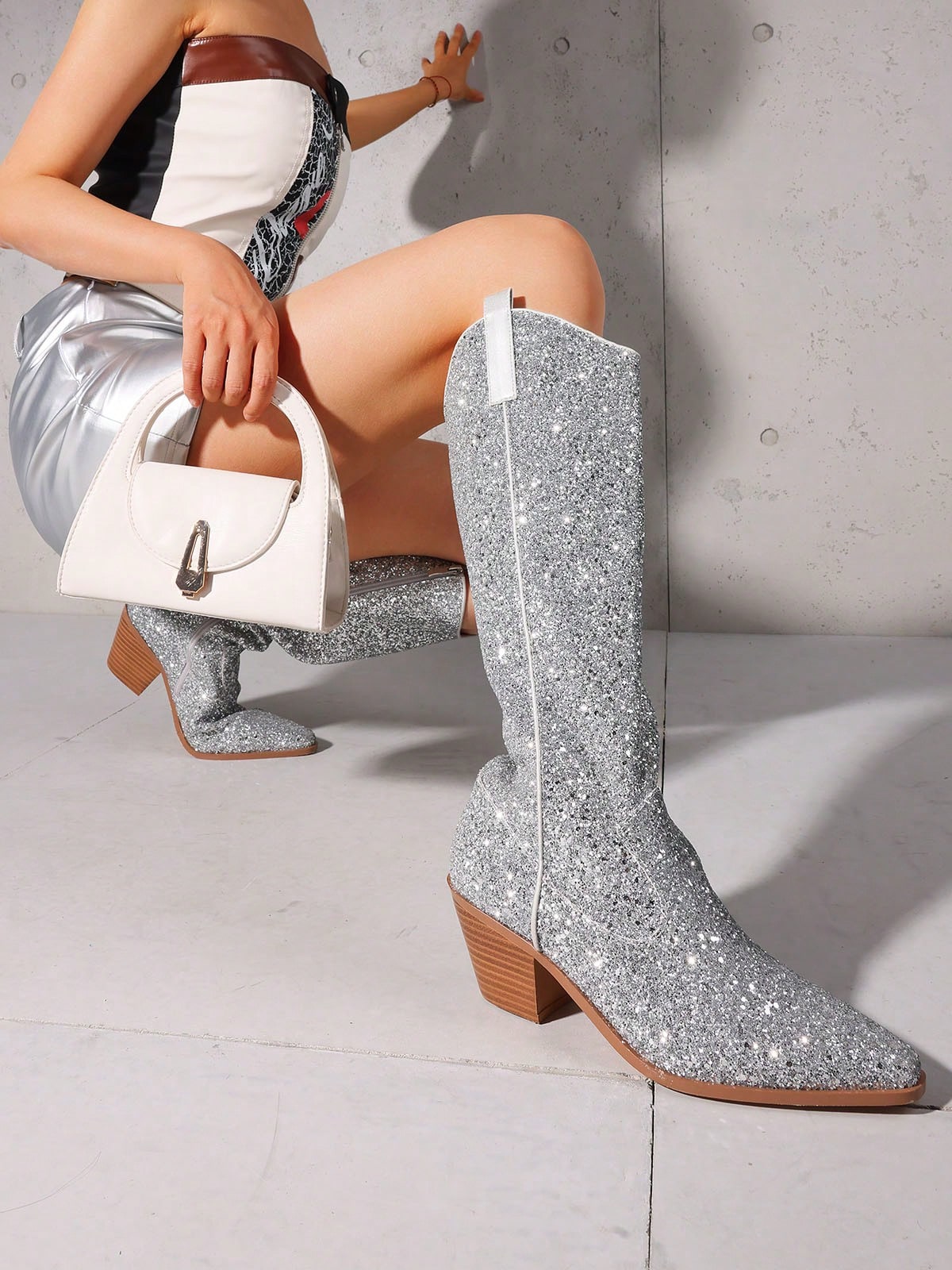 In Silver Women Knee-High Boots