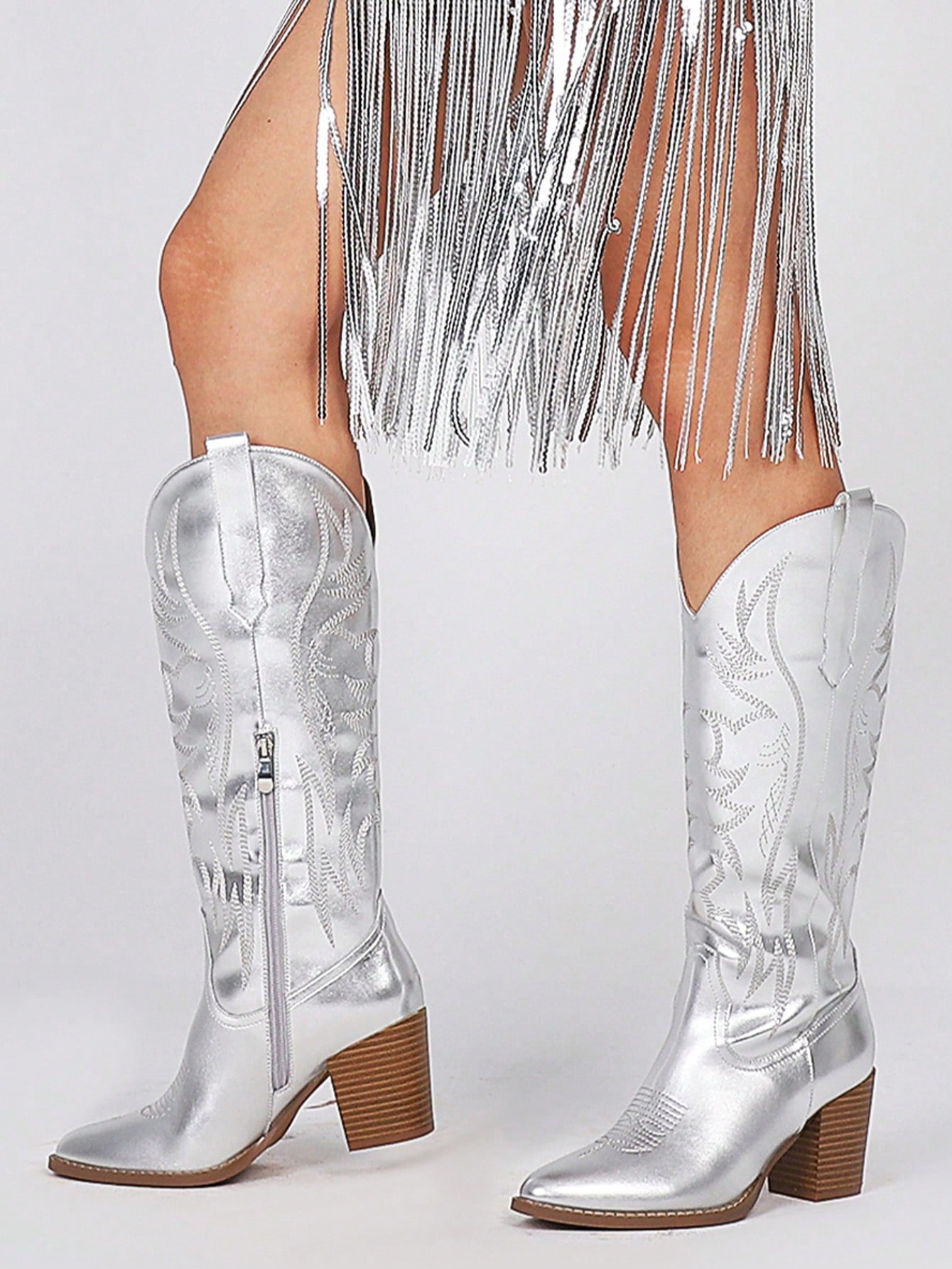 In Silver Women Knee-High Boots