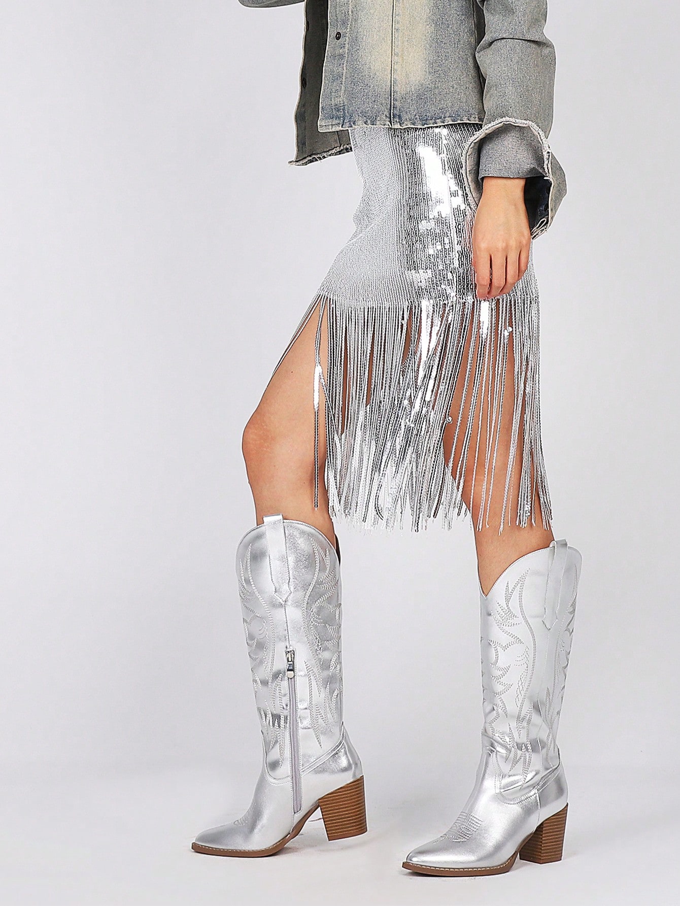 In Silver Women Knee-High Boots