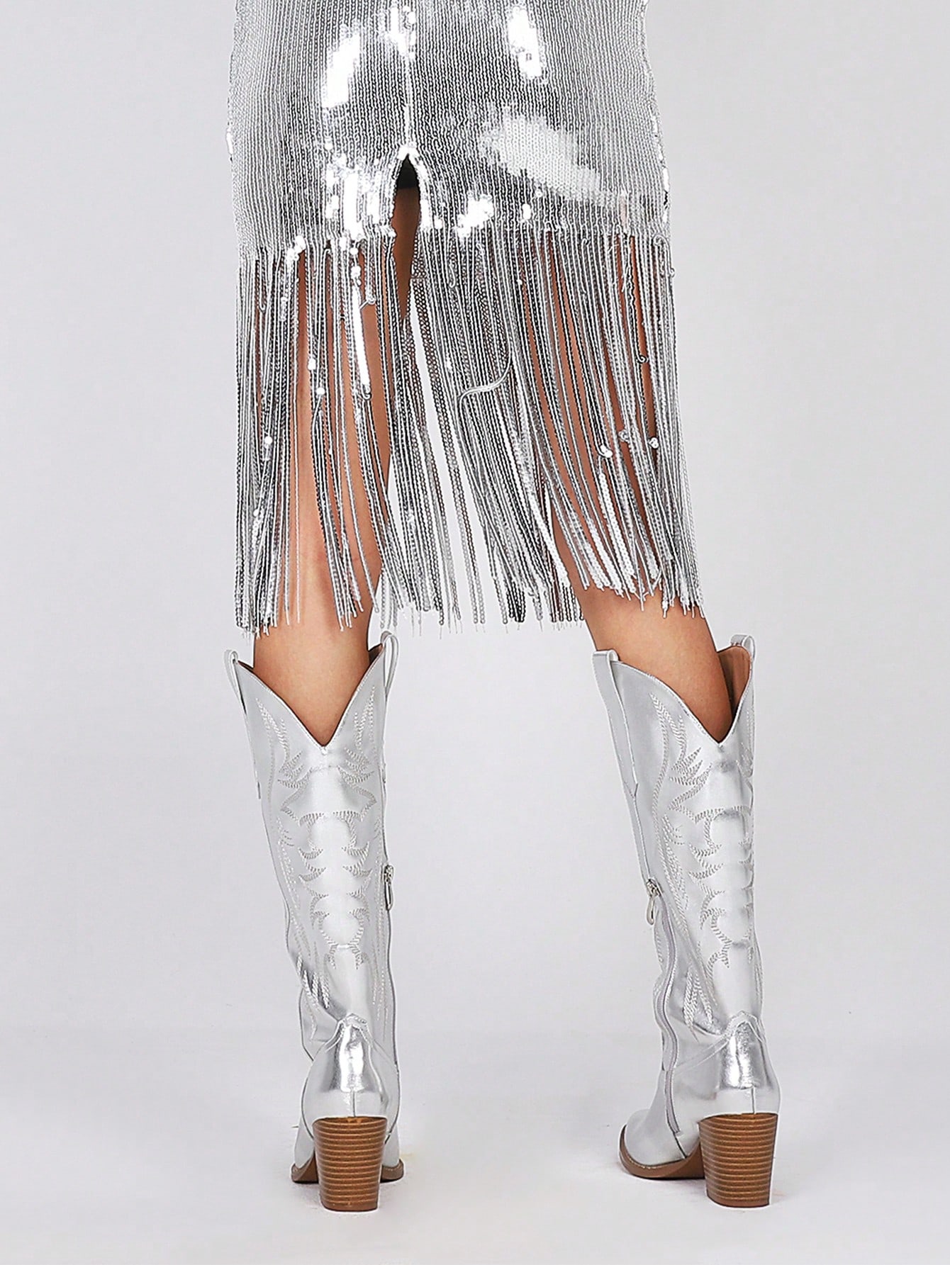 In Silver Women Knee-High Boots