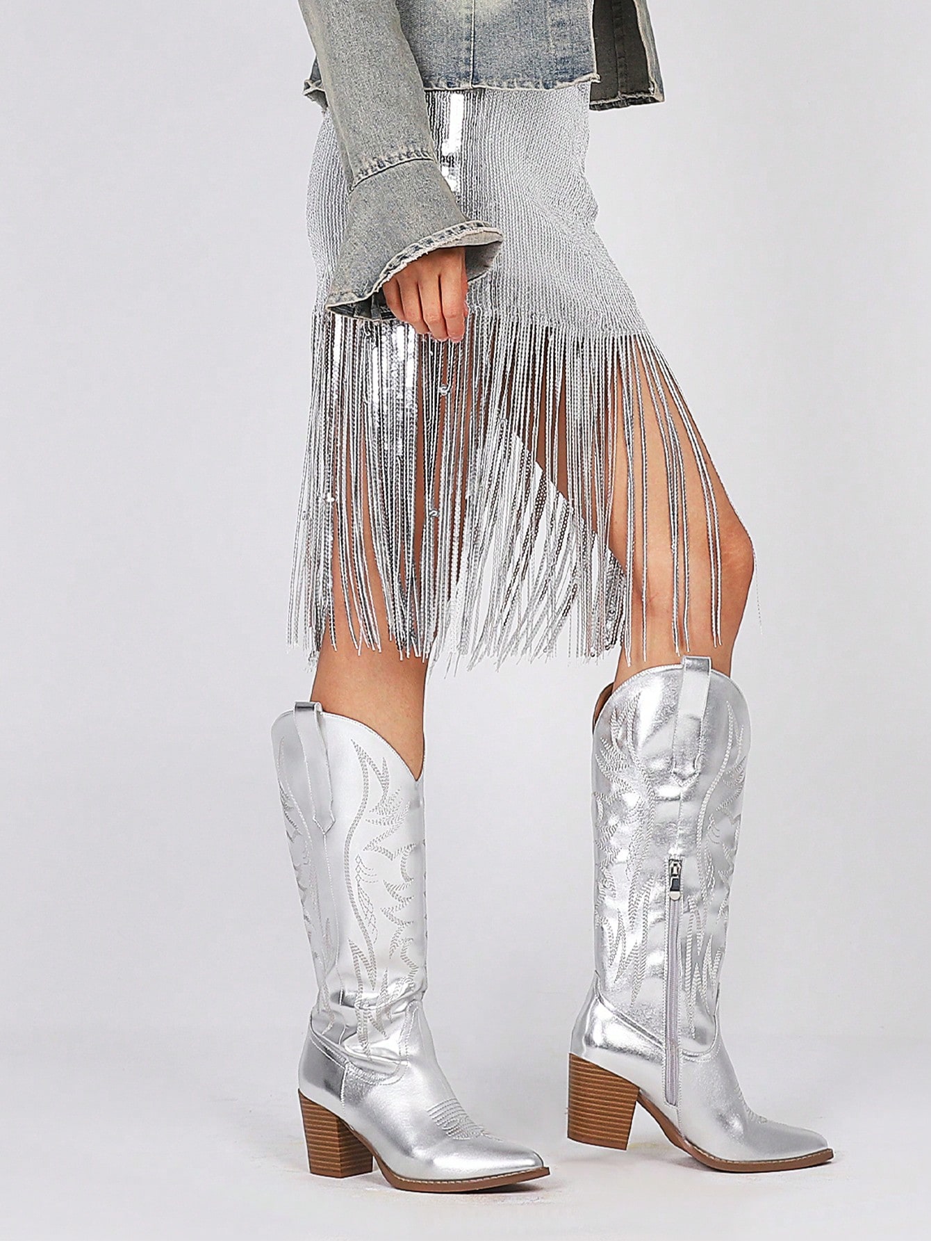 In Silver Women Knee-High Boots