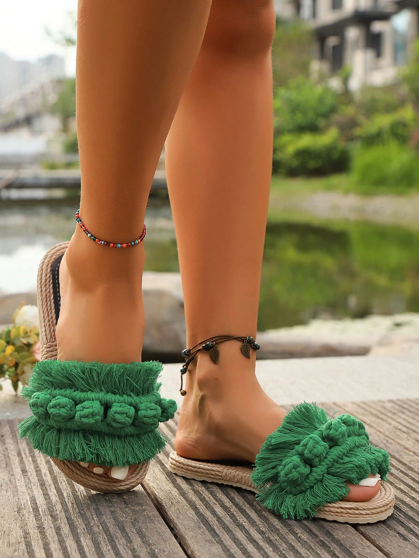 In Green Women Flat Sandals