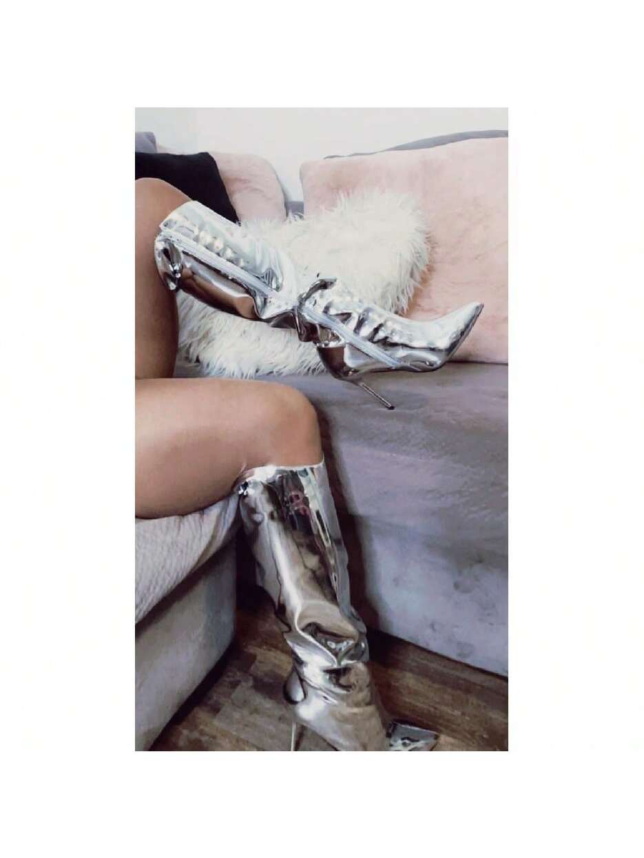 In Silver Women Knee-High Boots