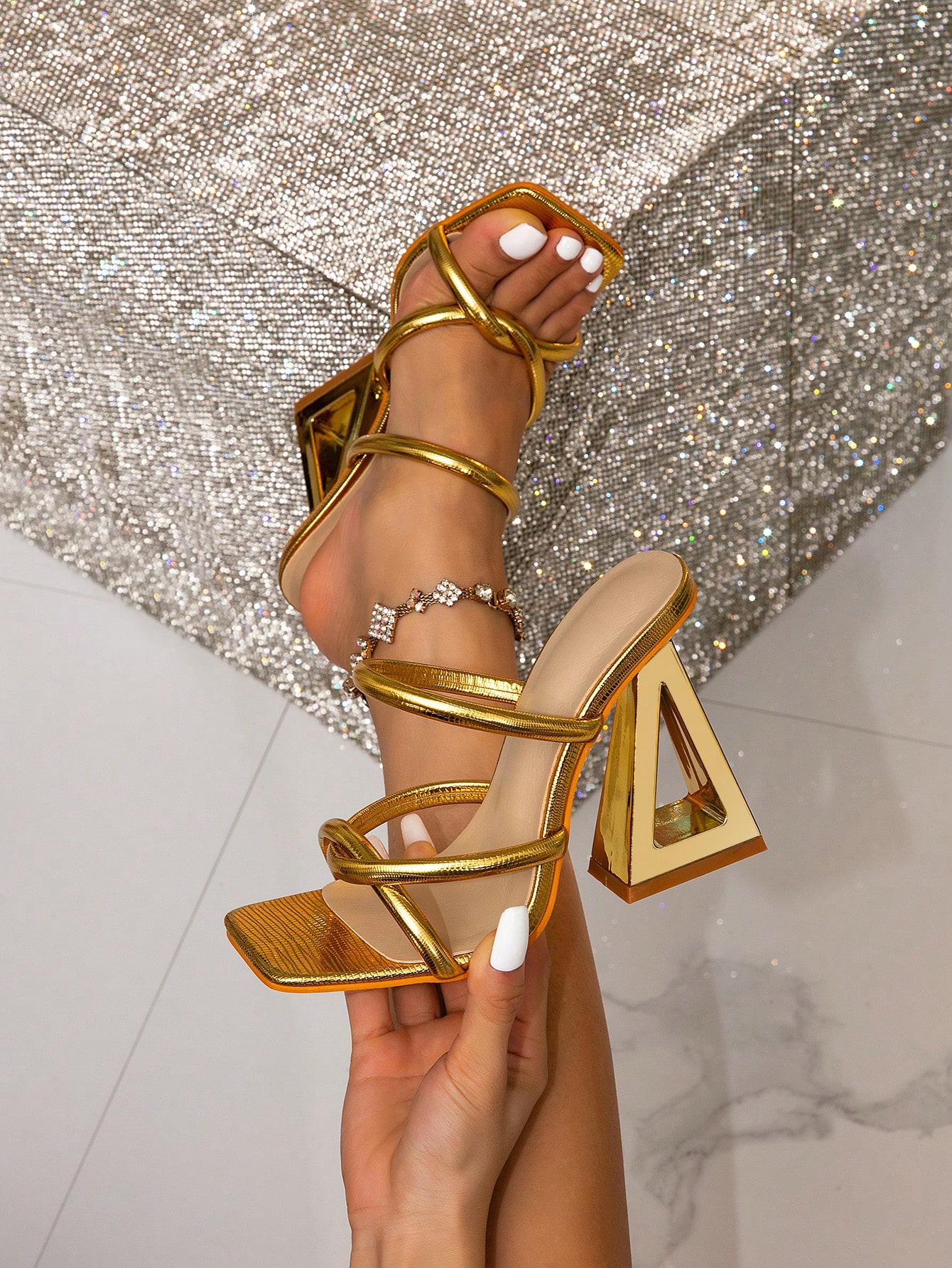 In Gold Women Heeled Sandals