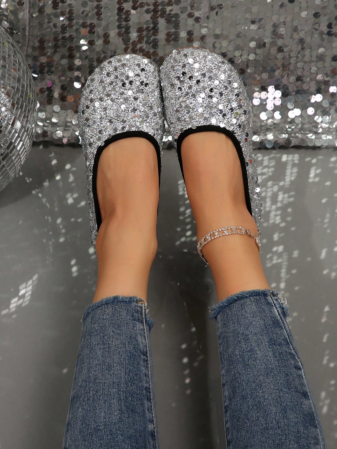 In Silver Women Flats