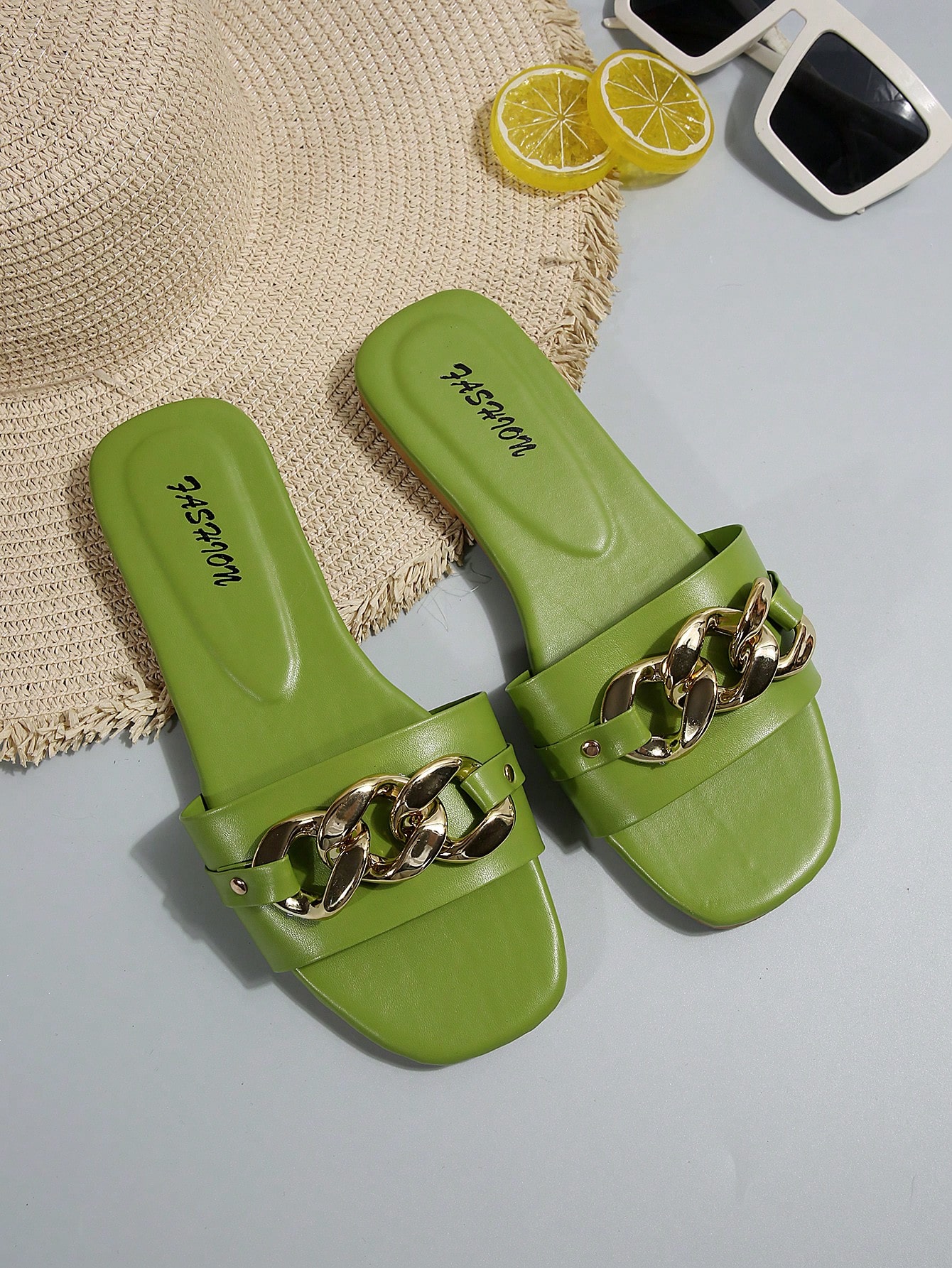 In Green Women Flat Sandals