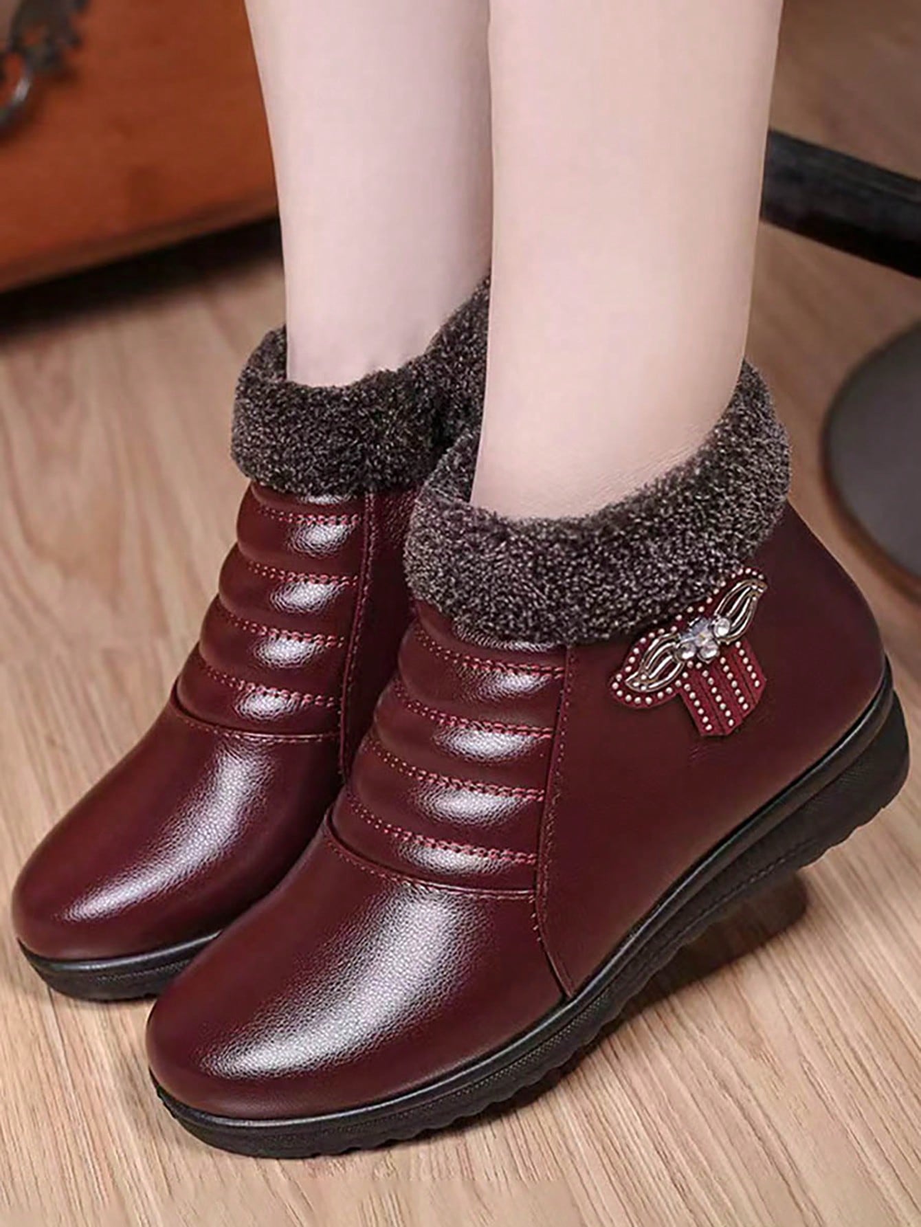 In Burgundy Women Fashion Boots