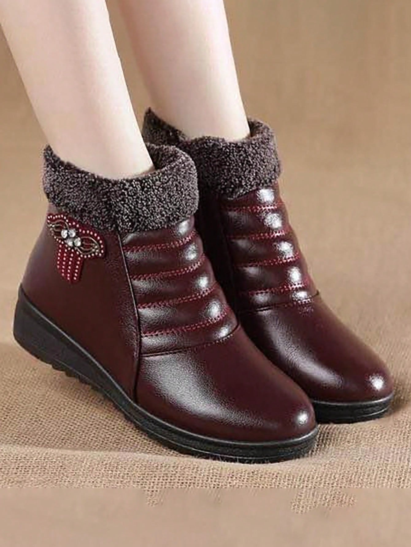 In Burgundy Women Fashion Boots