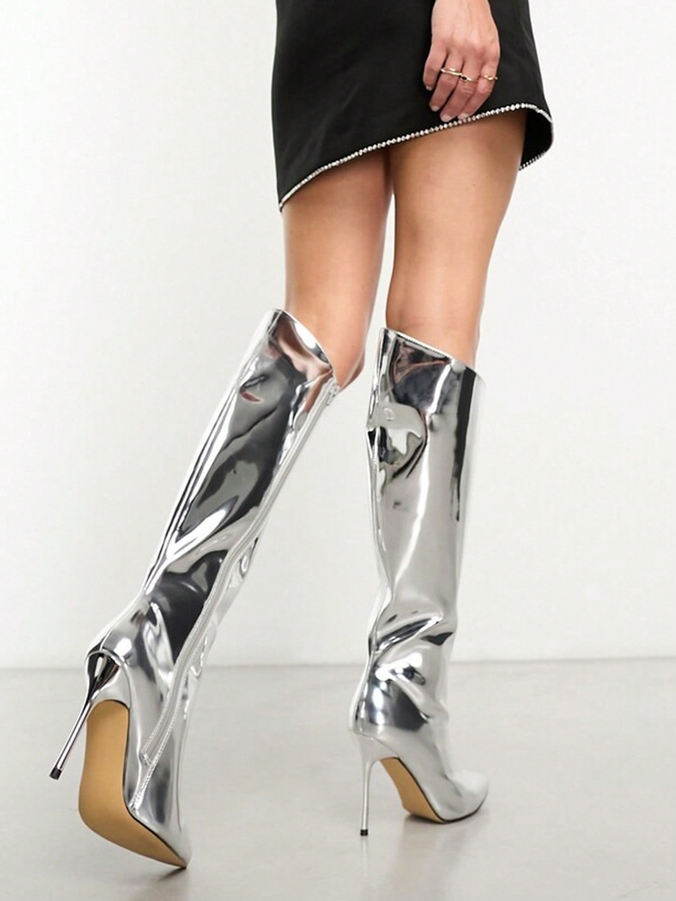 In Silver Women Knee-High Boots