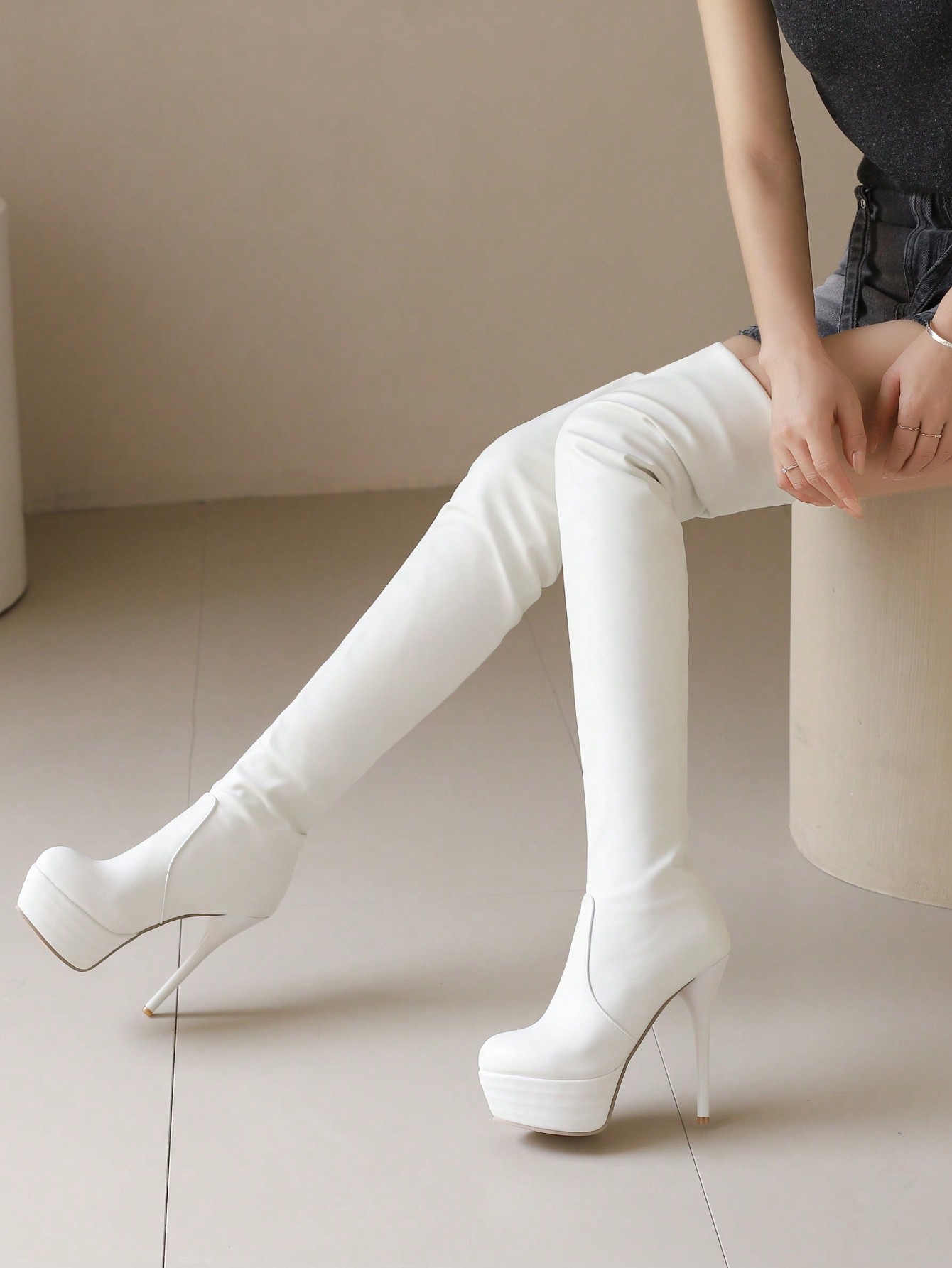 In White Women Over-the-Knee Boots