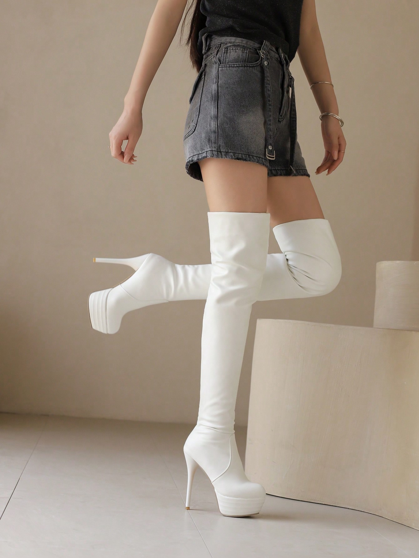 In White Women Over-the-Knee Boots