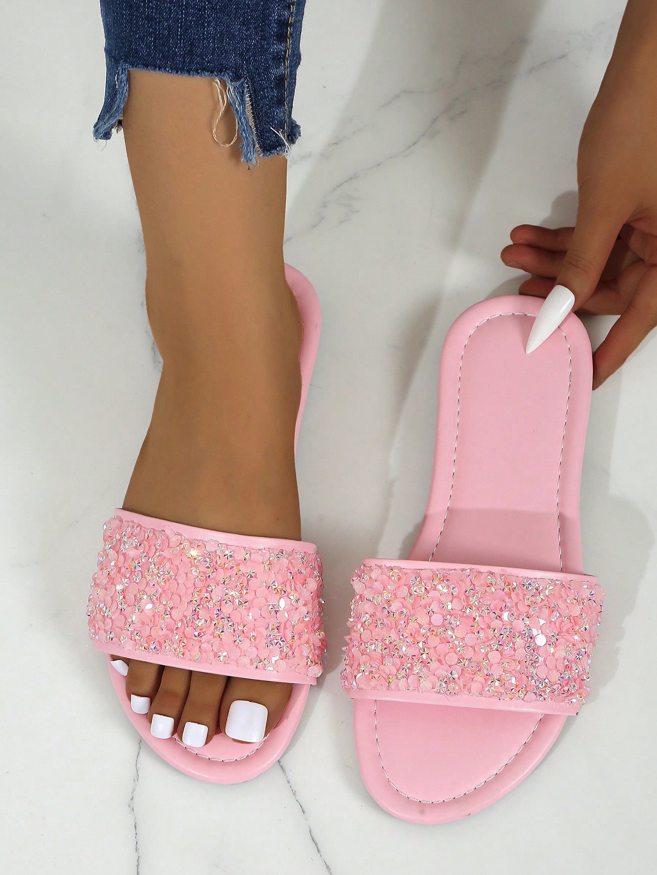 In Baby Pink Women Flat Sandals