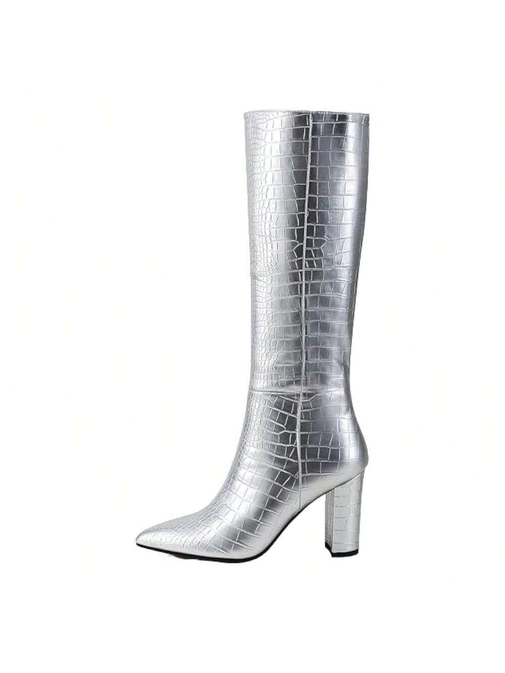 In Silver Women Knee-High Boots