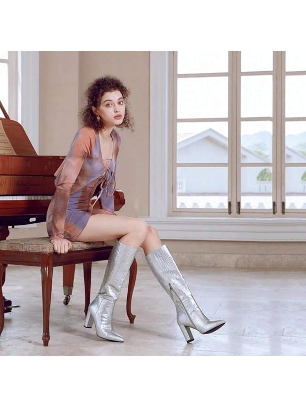 In Silver Women Knee-High Boots