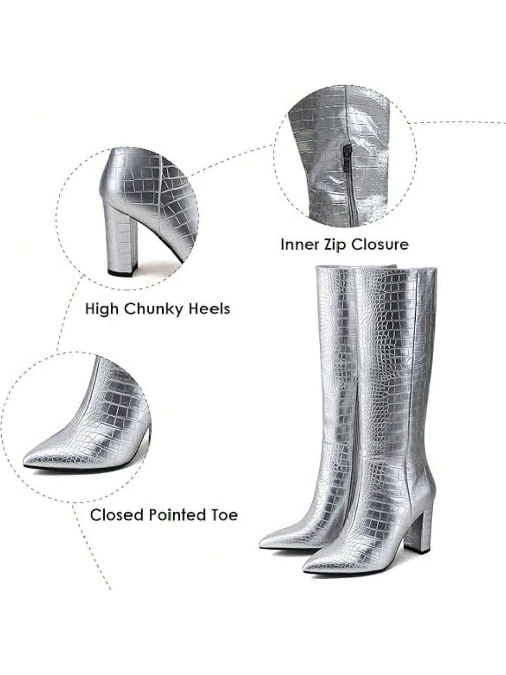 In Silver Women Knee-High Boots