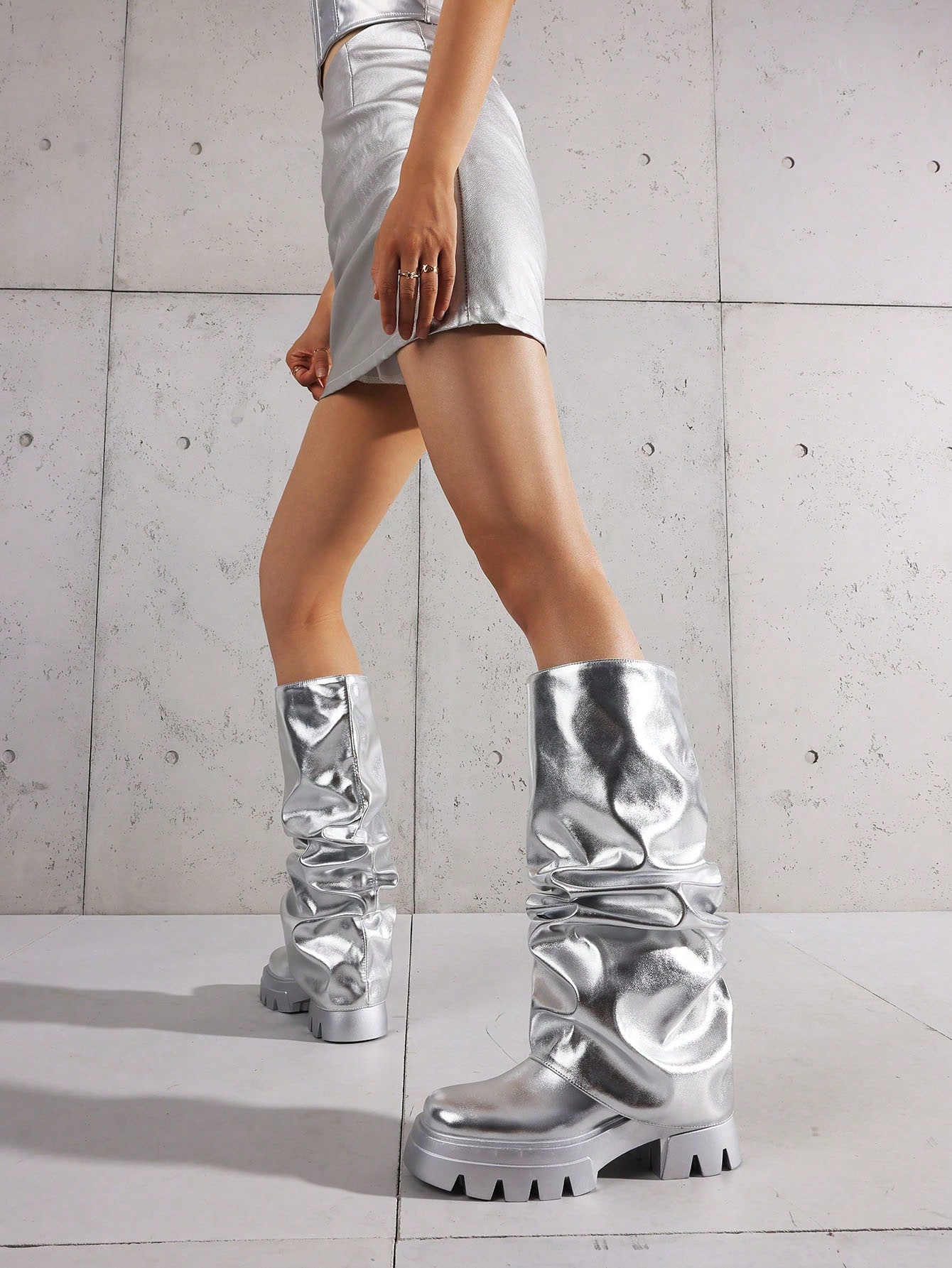 In Silver Women Knee-High Boots