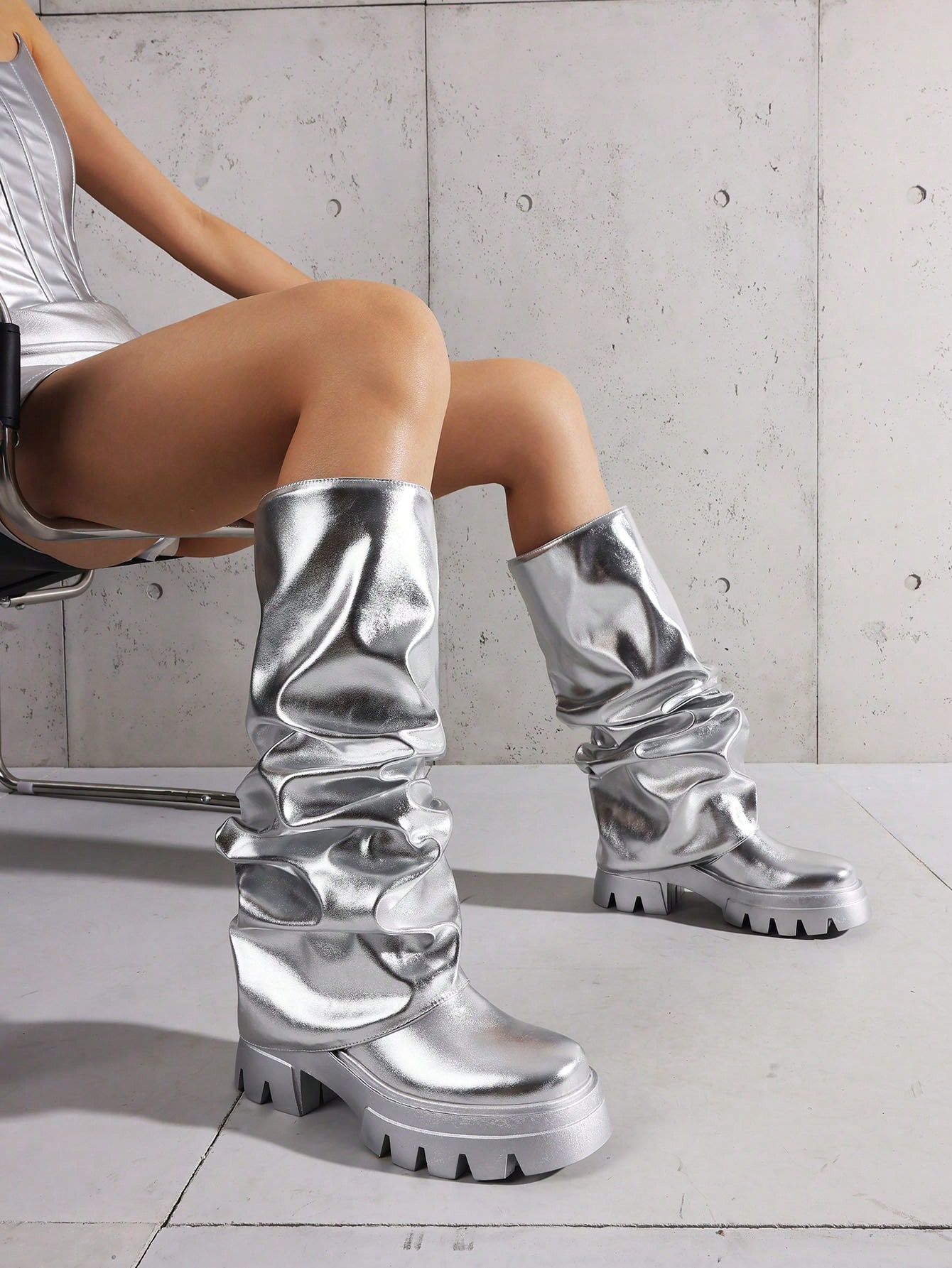 In Silver Women Knee-High Boots