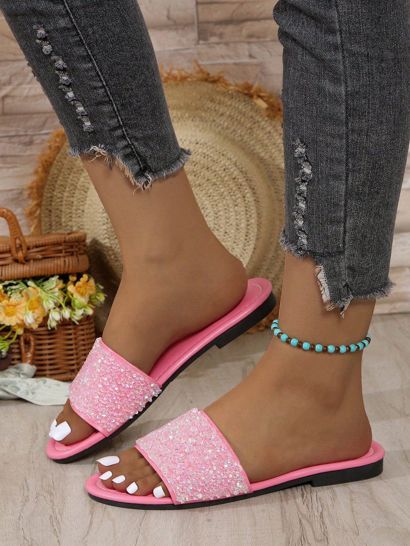 In Baby Pink Women Flat Sandals