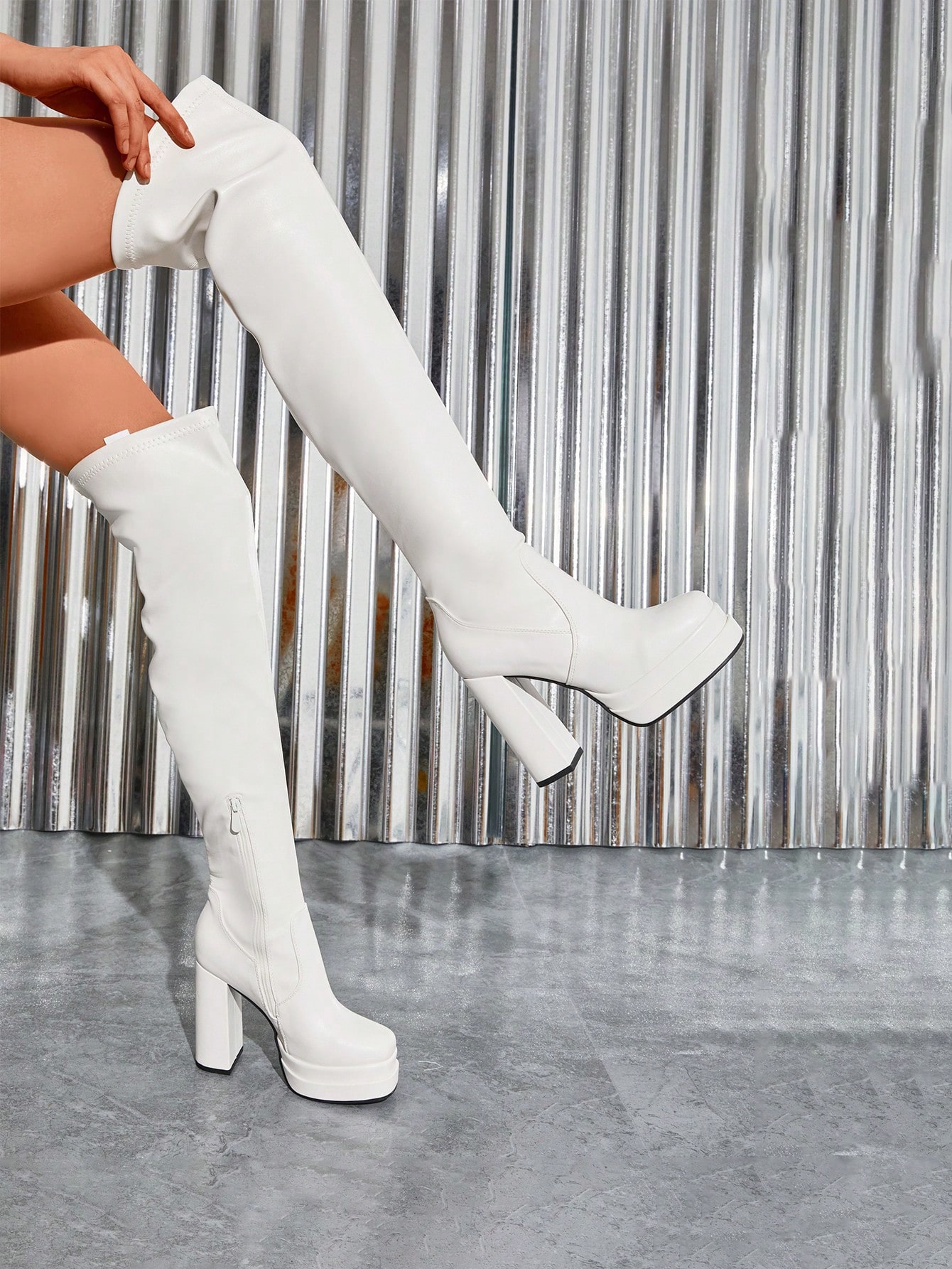 In White Women Over-the-Knee Boots