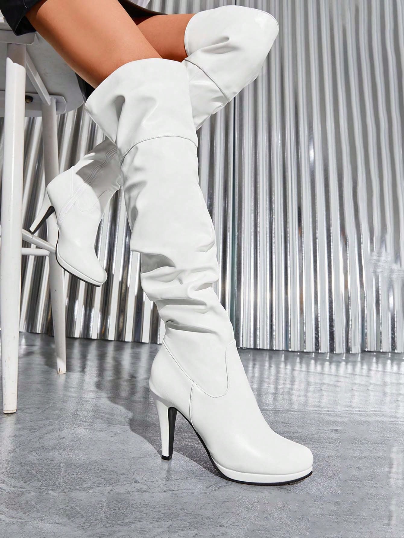 In White Women Over-the-Knee Boots