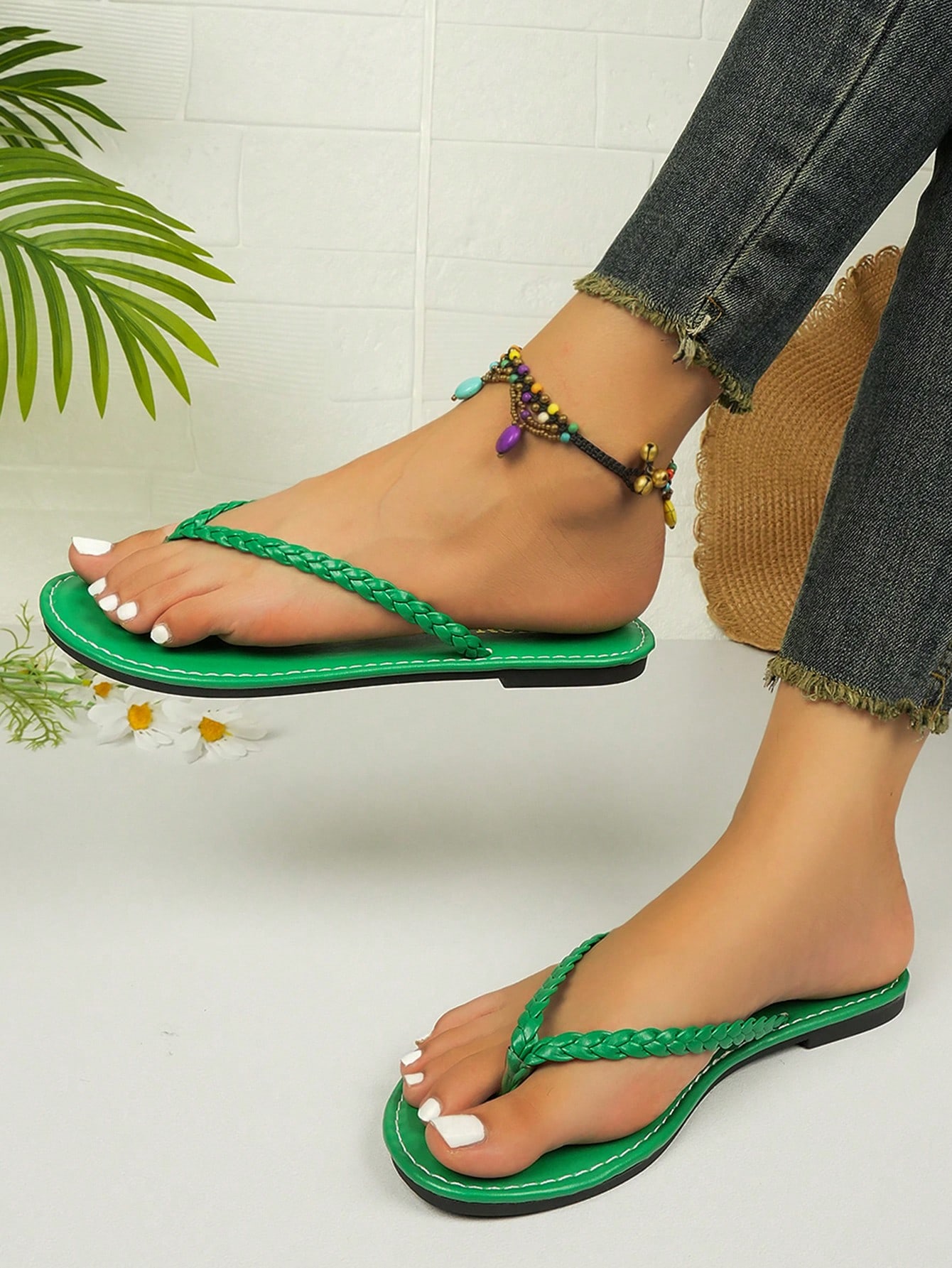 In Green Women Flat Sandals