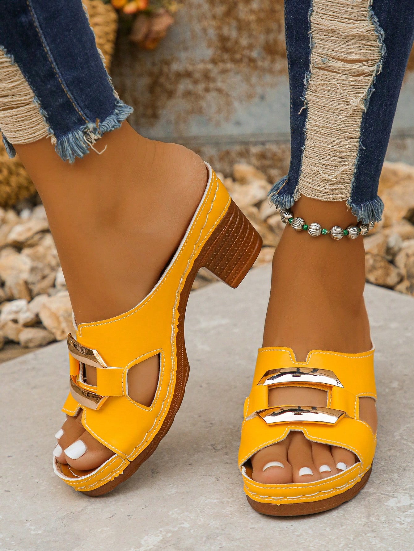 In Yellow Women Heeled Sandals